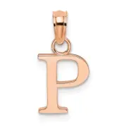 14K Rose Gold Polished Block Letter P Initial Pendant Bracelet Necklace