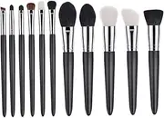 Mikinona 11 Pcs Goat Hair Makeup Brush Set with Wooden Handles Professional Blending Brushes for Face Powder Blush Eye Shadows and Concealers for Travel and Everyday Use