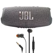 JBL Charge 5 Portable Bluetooth Waterproof Speaker (Gray) + JBL T110 Headphones