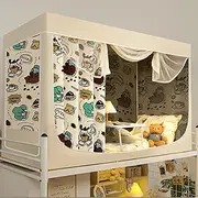 All-in-One Single Bed Top Bunk Bed Canopy Retractable Ruggedized Bracket Bunk Bed Curtains Push-Pull Opening Loft Bed Curtains Family Caravan(4 Sides,3 Doors_Party A)