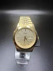 Pulsar Men Watch Stainless Steel Gold Day Date Champagne Batt Quartz