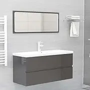 High Gloss Grey Bathroom Vanity Furniture Set with Engineered Wood Sink Cabinet, Floating Vanities with Built-in Ceramic Basin, Modern Wall Mount Mirror, 36-inch Console