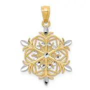 14K Yellow & Rhodium W/ Diamond-Cut Snowflake Pendant