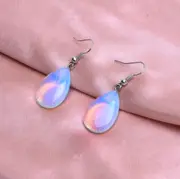 Natural Opal Crystal Stone Water Drop Teardrop Dangle Pierced Earrings Gift NEW