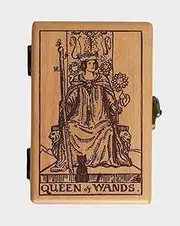 Wood Tarot Box, Altar Box, Wooden Tarot Box, Beech Wood Box - Sacred Witchcraft Tools, Crystals, Tarot, Oracle Deck Wooden Holder - Witchy Engraved Wooden Box - Tarot Beechwood Box (Queen of Wands)