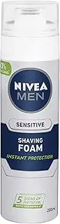NIVEA MEN Sensitive Shaving Foam 200ml | With Chamomile & Vitamin E | Soothing Formula | Shaving Foam for Sensitive Skin | Protects Against Irritation & Cuts | Alcohol Free Formula