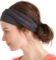 CHARM Mens Bandana Head Wrap - Womens Elastic Headband Japanese Long Hair Dreads Dark Grey