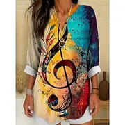 Music Festival Women's Blouse Ombre Graphic Geometric Elegant Vintage Tropical Long Sleeve V Neck Regular Tops Daily Holiday Print Blue Orange Green Summer Spr