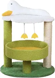 Cute Cat Tree - Duck Shaped Cat Tower with Cozy Bed, Scratching Post, Plush Perches and Hanging Toys, Sturdy Cat Activity Tower for Kittens and Small Cats, 52cm Tall