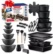 Bakken Master 38 Piece Granite Cookware & Bakeware Set – Nonstick Granite Coatin