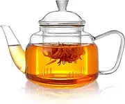CNGLASS Glass Teapot with Removable Infuser,600ml Clear Glass Tea Kettle Stovetop Safe,Glass Teapot with Strainer for Blooming and Loose Leaf Tea