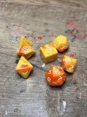 7 Piece Polyhedral Dice Set: Orange w/ Yellow, Marble - Dungeons & Dragons Dice