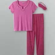 Jaclyn Smith Sleepwear 3 Piece Set Small Pink Shirt Pants Eye Mask Sleepwear