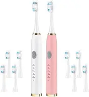 Rechargeable Sonic Toothbrush Bundle for Oral Care, Travel Electric Toothbrush for Adult Includes 10 Replacement Brush Heads, 5 Modes, 2 Hours Charge for 60 Days (White & Pink)