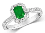 Real Emerald and Diamond Ring 18ct White Octagon Cluster