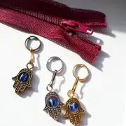Hamsa Charm Amulet Puller Zip Jewellery Pendant Metal With Glass Pearl