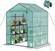Greenhouses for Outdoor 56 x 56 x 77 inch Outdoor Walk-in Green House , Portable Greenhouse with Shelves, High Strength PE Cover with Roll-up Zipper Door and Steel Frame，Plant Garden Hot House