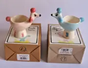 x2 Hannah Turner Poodle Egg Cup LOT Set Bundle Blue/ Pink Dog Ceramic Retro New