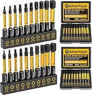 Amartisan 20-Piece Hex Head Allen Wrench Drill Bit Set, Metric and SAE S2 Steel Hex Bits Set, Magnetic Tips, 2.3" Long with Storage Box. (20-Piece Hex Bit Set - New)
