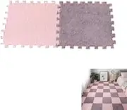 10 Pieces of Velvet Mat Interlocking Carpet 30x30cm Plush Puzzle Square Foam Floor Mat Tiles Soft Non Slip Play Area Rugs Thickened Plush Foam Interlocking Floor Mat(Light Pink+Gray Purple)