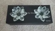 NIB Shannon Crystal Candleholder Cut Glass Lotus Votive Flower set