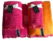 Cynthia Rowley Reversible 6pc Towel Set Bath Hand Fingertip Hot Pink Orange