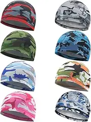 [Besforta] 8 Pcs Cooling Skull Caps Helmet Liner Sweat Wicking Hat Sports Running Cycling Beanie for Men Women, Camouflage, One Size