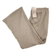 EZ Nina Leonard Ribbed Sweater Knit Pull On Pant Wide Leg Camel Brown Size Large