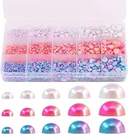 [Glarks] 2850Pcs Mixed 3mm 4mm 5mm 6mm 8mm Rainbow Color Beads Flat Back Half Round Pearl Bead Cabochon Pearl Flatback Pearl Bead Set