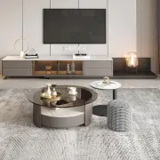 Elegant 2m TV Console Unit with Light Grey Stone Top - Modern Storage Solution