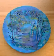 Hand-painted Cribbage Board ~ "Birch Pathway Under Orion" ~ 11" Round Wood
