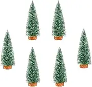 6pcs 8inch Mini Christmas Tree Bottle Brush Trees Chrismas Village Trees Ornaments Mini Plastic Christmas Trees with Wooden Base for Christmas Decoration Miniature Chrismas Tree (8inch 6pcs)