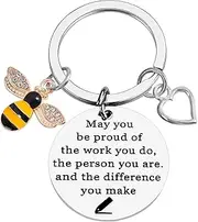 [SPDCOW] Bee Keychain with Inspirational Heart Pendant, Stainless Steel Keyring Gifts for Women, Car Keychains, Bee Charm, Thank You Gifts for Women, Keychain Accessories, Honey Keyring for Handbags Backpack