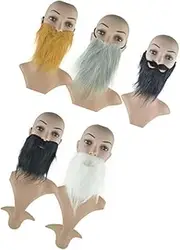 Halloween Costumes Accessories 5 Pack Fake Mustache False Beard Simulation Beard for Adults Teens