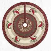 Jute 30" Round Tree Skirt. Christmas Tree Skirt. Holly Cardinal