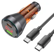 hoco NZ12B Unimpeded PD48W(1C1A) car charger with digital display set(Type-C to Type-C) - transparent orange
