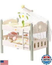 ROBOTIME Baby Doll Bunk Bed, Wooden Doll Crib for 18 Inch Dolls, American Gir