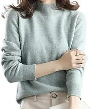 [Generic] Wool Sweater Women, Stylish Turtleneck Sweaters Long Sleeve Knitted Pullover Sweater, Cozy Women Top for Daily Light Green
