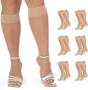 [WiliW] 6 Packs Plus Size Knee High Sheer Stockings for Women, Nylon Trouser Socks