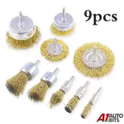 9 Pcs Brush Drill Attachment Bit Kit Tool Brass Coated Wire Cleaning Wheel Cup