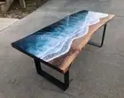 River Epoxy Resin Walnut Wood Table Top Custom Order For Hotel & Restaurant