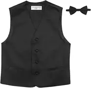 [Vesuvio Napoli] BOY'S Dress Vest & BOW Tie Solid BLACK Color BowTie Set