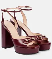 [Gucci] Gucci Horsebit leather platform sandals AU 5 red