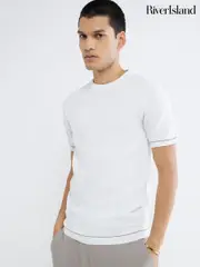River Island White Checkerboard Muscle Fit T-Shirt (W26188) | $55
