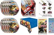 Transformers Birthday Party Supplies Bundle Pack Serves 16 includes Plates, Napkins, Table Cover Tattoos