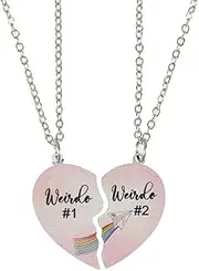 [RFTWXHPN] Women's Girls Best Friend BFF Matching Heart Necklace - Weirdo 1 & 2 - Purple & Pink Amethyst - Zinc - Classic Style - 18.7 inches