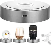 Rotating Display Stand - Spinning Display Stand with Colored Lights - Lighted LED Base for Glass Art with 4 Revolving & 8 Light Modes - Electric & Battery-Operated Platform - 5.1x1.2" (Silver)