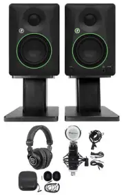 2 Mackie CR4.5 4.5" Studio Monitors w/Tone Control+Mic+Headphones+Desktop Stands