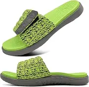 [ONCAI] Mens Slide Sandals Open Toe Athletic Adjustable Straps Orthotic Plantar Fasciitis Sport Sandals with Soft Cushion Arch Support Footbed Size 7-13, Ach-green, 11