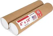 Paclord 4" x 18" Heavy-Duty Reinforced Cardboard Mailing Tube, Pack of 2 Tubes with 4 Caps – Secure USPS Approved – Great for Shipping and Storing of Prints, Artwork, Posters or Documents